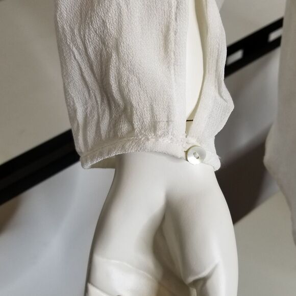 Zara Woman White Embroidered Sheer Button Up Blouse Size S - Picture 8 of 11